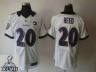2013 Super Bowl XLVII NEW Baltimore Ravens 20 Ed Reed White With Art Patch(Elite)