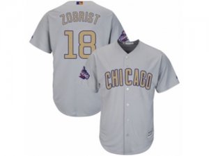 Youth Majestic Chicago Cubs #18 Ben Zobrist Authentic Gray 2017 Gold Champion Cool Base MLB Jersey
