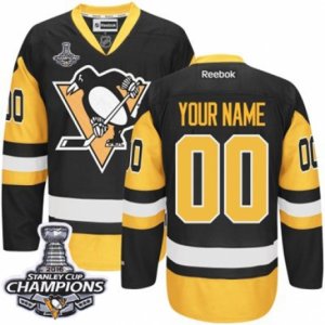 Men\'s Reebok Pittsburgh Penguins Customized Authentic Black Gold Third 2016 Stanley Cup Champions NHL Jersey
