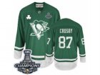 Mens Reebok Pittsburgh Penguins #87 Sidney Crosby Authentic Green St Pattys Day 2017 Stanley Cup Champions NHL Jersey