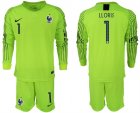 France 1 LLORIS Fluorescent Green 2018 FIFA World Cup Long Sleeve Soccer Jersey