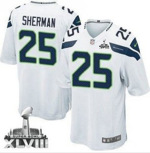 Nike Seattle Seahawks #25 Richard Sherman White Super Bowl XLVIII NFL Game Jersey