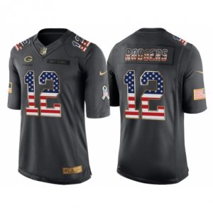 Men Green Bay Packers #12 Aaron Rodgers Anthracite Salute to Service USA Flag Fashion Jersey