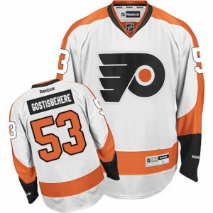 Mens Reebok Philadelphia Flyers #53 Shayne Gostisbehere Premier White Away NHL Jersey