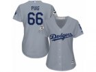 Women Majestic Los Angeles Dodgers #66 Yasiel Puig Replica Grey Road 2017 World Series Bound Cool Base MLB Jersey