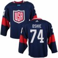 Youth Adidas Team USA #74 T. J. Oshie Premier Navy Blue Away 2016 World Cup Ice Hockey Jersey