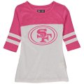 San Francisco 49ers 5th & Ocean By New Era Girls Youth Jersey 34 Sleeve T-Shirt White Pink