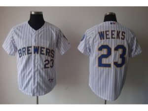 MLB Milwaukee Brewers #23 Rickie Weeks White Cool base[Blue stripe]