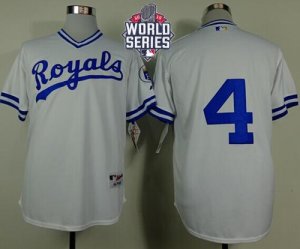 Kansas City Royals #4 Alex Gordon White 1974 Turn Back The Clock W 2015 World Series Patch Stitched MLB Jersey