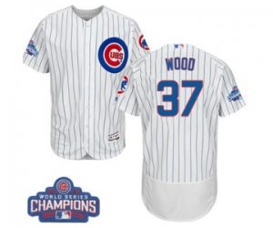 Mens Majestic Chicago Cubs #37 Travis Wood White 2016 World Series Champions Flexbase Authentic Collection MLB Jersey