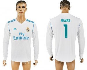 2017-18 Real Madrid 1 NAVAS Home Long Sleeve Thailand Soccer Jersey