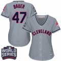 Womens Majestic Cleveland Indians #47 Trevor Bauer Authentic Grey Road 2016 World Series Bound Cool Base MLB Jersey