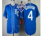 2015 World series champions Mlb Kansas City Royals #4 Alex Gordon blue jerseys