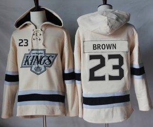 Mens Los Angeles Kings #23 Dustin Brown Cream Sawyer Hooded Sweatshirt Stitched NHL Jersey