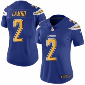 Women\'s Nike San Diego Chargers #2 Josh Lambo Limited Electric Blue Rush NFL Jersey