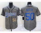 Men's Los Angeles Dodgers #50 Mookie Betts Number Grey Gridiron Cool Base Stitched Baseball Jersey