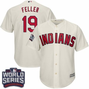 Youth Majestic Cleveland Indians #19 Bob Feller Authentic Cream Alternate 2 2016 World Series Bound Cool Base MLB Jersey