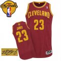 Men's Adidas Cleveland Cavaliers #23 LeBron James Authentic Wine Red Road Autographed 2016 The Finals Patch NBA Jersey