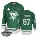 Youth Reebok Pittsburgh Penguins #87 Sidney Crosby Premier Green St Patty's Day 2016 Stanley Cup Champions NHL Jersey
