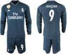 2018-19 Real Madrid 9 BENZEMA Away Long Sleeve Soccer Jersey