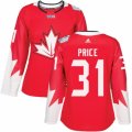 Women's Adidas Team Canada #31 Carey Price Premier Red Away 2016 World Cup Hockey Jersey