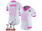 Womens Nike New England Patriots #81 Clay Harbor Limited WhitePink Rush Fashion Super Bowl LI 51 NFL Jersey