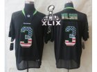 2015 Super Bowl XLIX Nike Seattle Seahawks #3 Wilson Black Jerseys(USA Flag Fashion Elite)