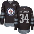 Mens Adidas Winnipeg Jets #34 Michael Hutchinson Authentic Black 1917-2017 100th Anniversary NHL Jersey