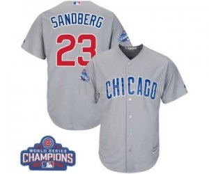 Youth Majestic Chicago Cubs #23 Ryne Sandberg Authentic Grey Road 2016 World Series Champions Cool Base MLB Jersey