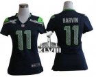 Nike Seattle Seahawks #11 Percy Harvin Steel Blue Team Color Super Bowl XLVIII Women NFL Elite Jersey