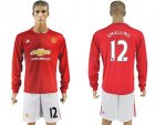 Manchester United #12 Smalling Red Home Long Sleeves Soccer Club Jersey