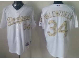 MLB Los Angeles Dodgers #34 Fernando Valenzuela White Jerseys(Camo Number)