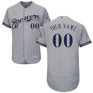 2016 Men Milwaukee Brewers Majestic Gray Flexbase Authentic Collection Custom Jersey (1)