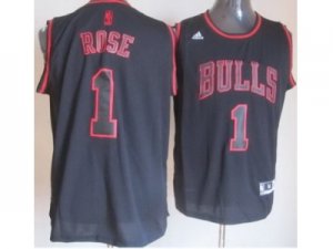 NBA Chicago Bulls #1 Derrick Rose Black Red Fashion(Revolution 30 Swingman)