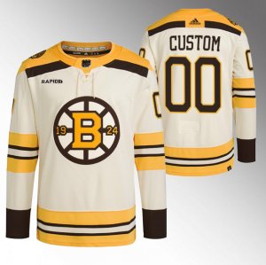 Men\'s Boston Bruins Custom Cream With Rapid7 100th Anniversary Stitched Jersey