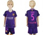 Barcelona #5 Sergio Away Kid Soccer Club Jersey