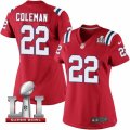 Womens Nike New England Patriots #22 Justin Coleman Elite Red Alternate Super Bowl LI 51 NFL Jersey