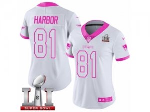 Womens Nike New England Patriots #81 Clay Harbor Limited WhitePink Rush Fashion Super Bowl LI 51 NFL Jersey