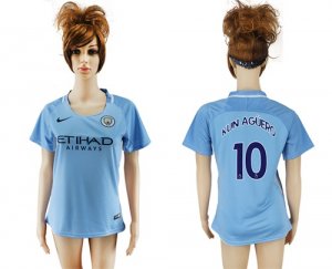 2017-18 Manchester City 10 KUN AGUERO Home Women Soccer Jersey