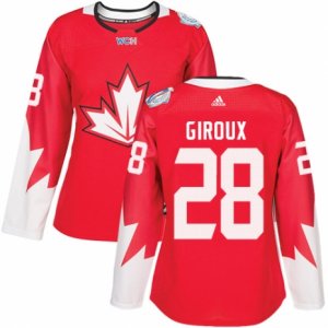 Women\'s Adidas Team Canada #28 Claude Giroux Premier Red Away 2016 World Cup Hockey Jersey