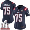 Womens Nike New England Patriots #75 Ted Karras Limited Navy Blue Rush Super Bowl LI 51 NFL Jersey