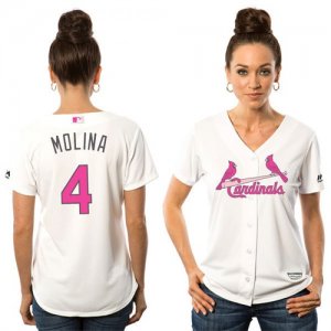 Cardinals #4 Yadier Molina White Women Mothers Day Cool Base Jersey