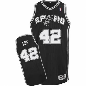 Men\'s Adidas San Antonio Spurs #42 David Lee Authentic Black Road NBA Jersey