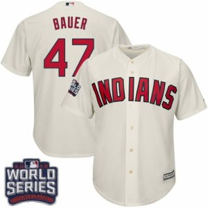 Youth Majestic Cleveland Indians #47 Trevor Bauer Authentic Cream Alternate 2 2016 World Series Bound Cool Base MLB Jersey