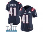 Women Nike New England Patriots #41 Cyrus Jones Limited Navy Blue Rush Vapor Untouchable Super Bowl LII NFL Jersey