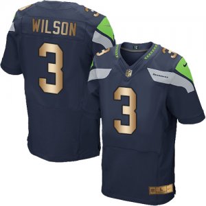 Nike Seattle Seahawks #3 Russell Wilson Steel Blue Team Color Men\'s Stitched NFL Elite Gold Jersey