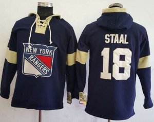 Mens New York Rangers #18 Marc Staal Navy Blue Pullover Hoodie Stitched NHL Jersey