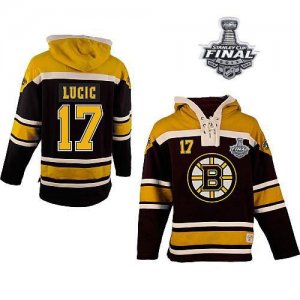 nhl jerseys boston bruins #17 lucic black-yellow[pullover hooded sweatshirt][2013 stanley cup]