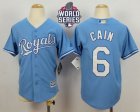Youth Kansas City Royals #6 Lorenzo Cain Blue Cool Base Alternate 1 W 2015 World Series Patch Stitched MLB Jersey