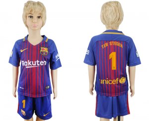 2017-18 Barcelona 1 TER STEGEN Home Youth Soccer Jersey